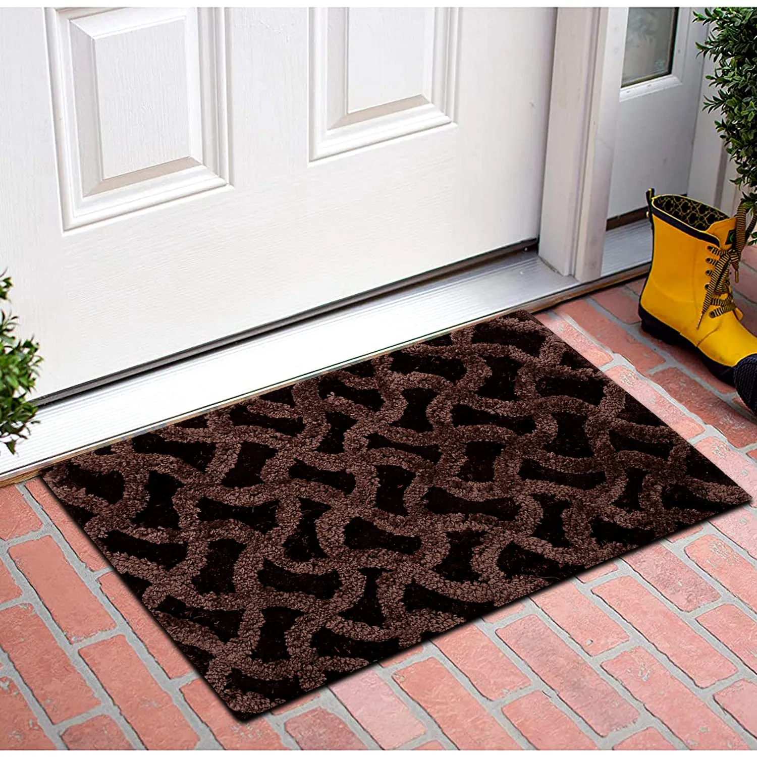 Kuber Industries Soft, Lightweigth, Washable, Non Slip Doormat Entrance Rug Dirt Trapper Mat Shoes Scraper for Entry, Patio, Porch- Pack of 3 (Dark Brown)