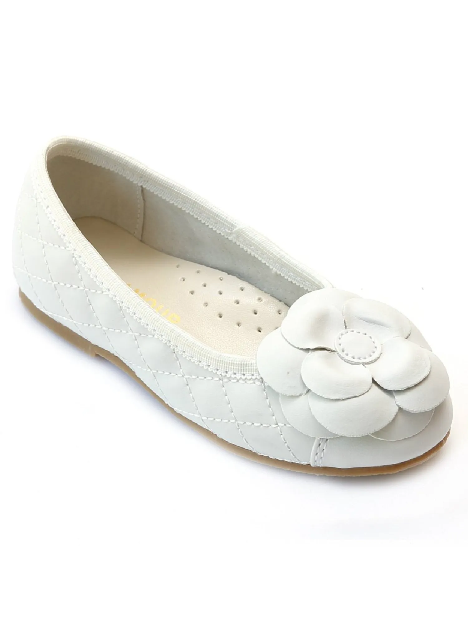 Lamour Girls White Quilted Camellia Ballerina Flats 7-10 Toddler