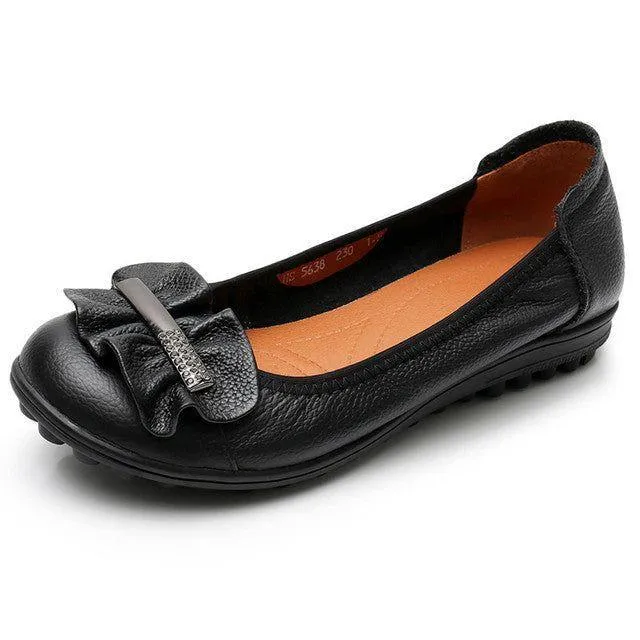 Leather Flat Women's Casual Shoes GRCL02 With Metal Decoration