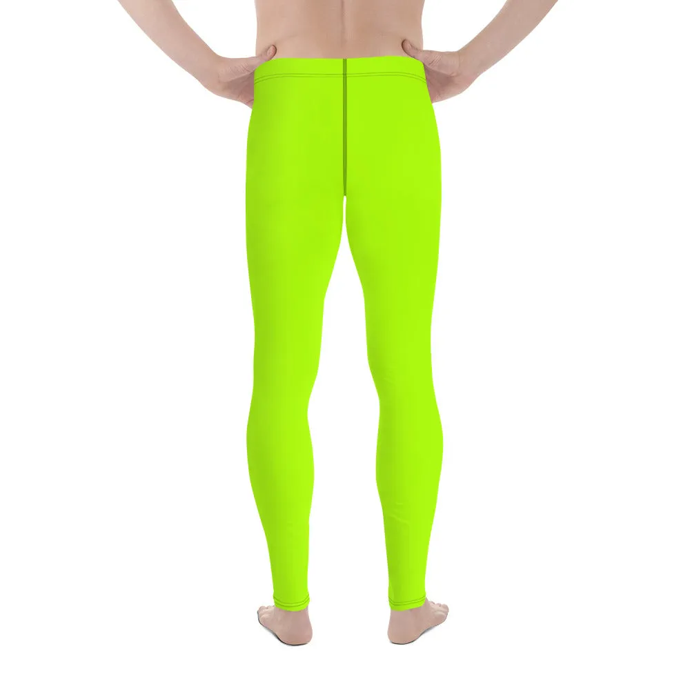 Lime Green Neon Print Meggings, Solid Color Men's Leggings, Running Meggings Activewear- Made in USA/EU