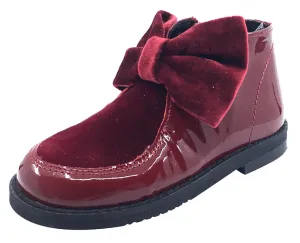 Luccini Girl's Bow Bootie, Burgundy Patent