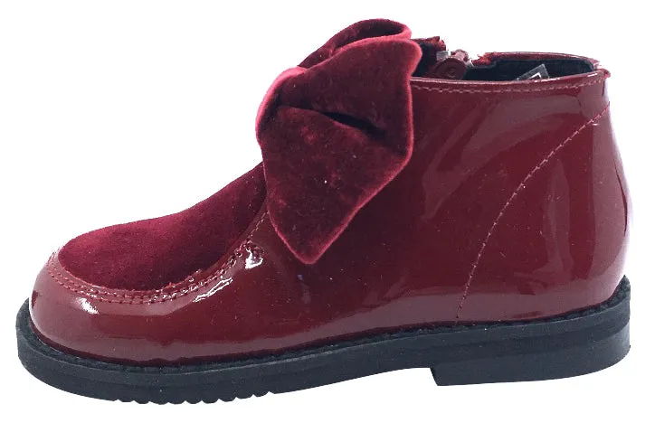 Luccini Girl's Bow Bootie, Burgundy Patent