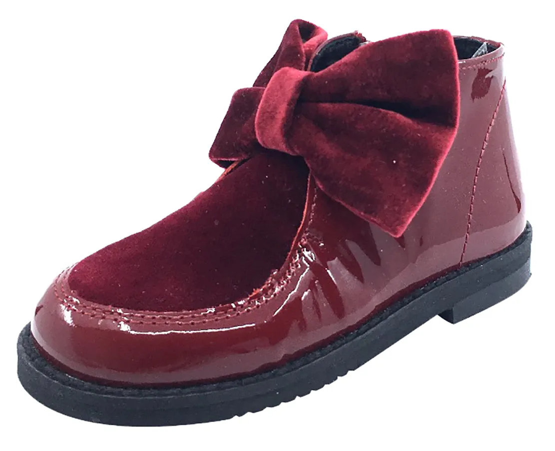 Luccini Girl's Bow Bootie, Burgundy Patent