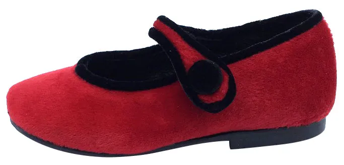 Luccini Girl's Red Velvet Mary Jane with Black Velvet Trim