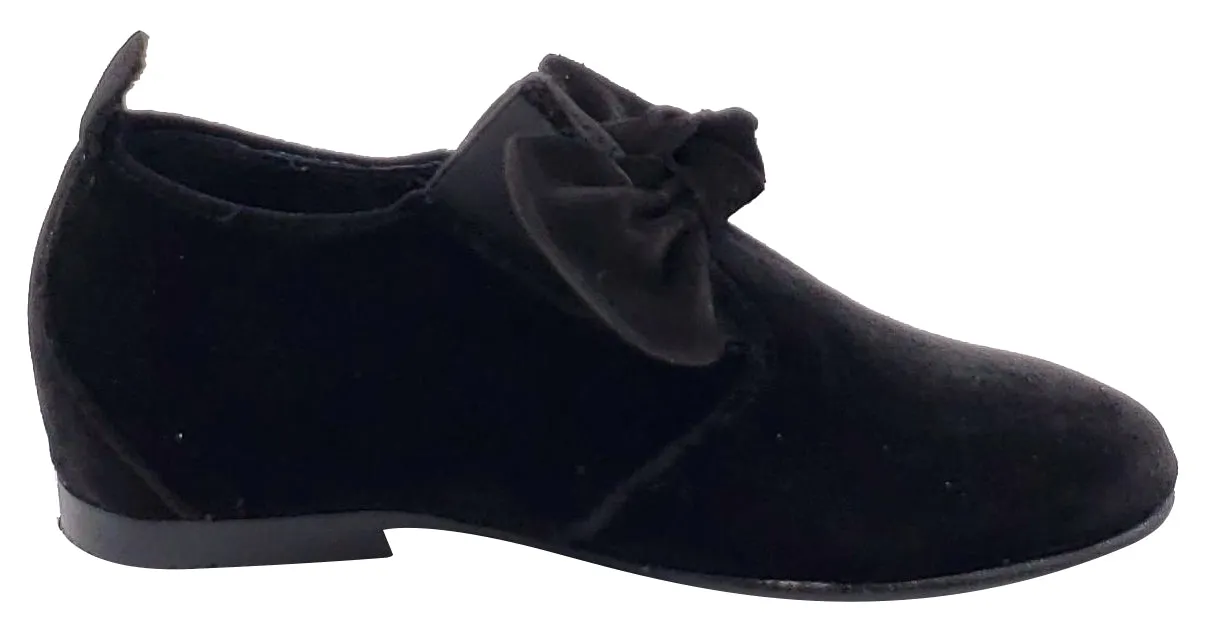 Luccini Girl's Velvet Black Bow Elastic Slip On