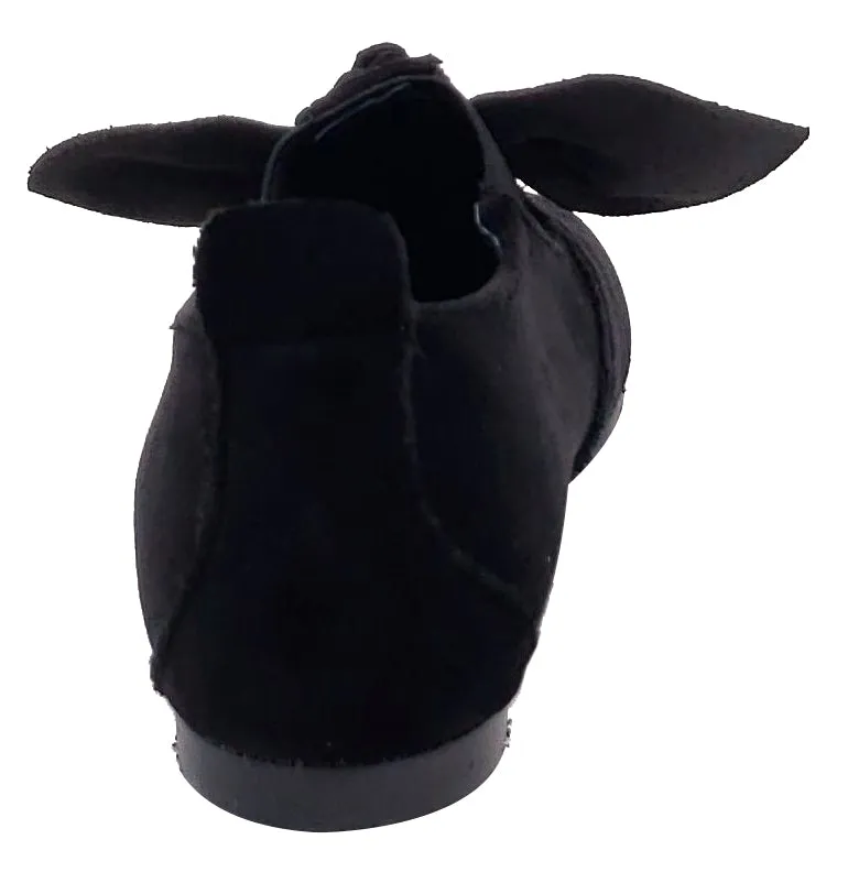 Luccini Girl's Velvet Black Bow Elastic Slip On