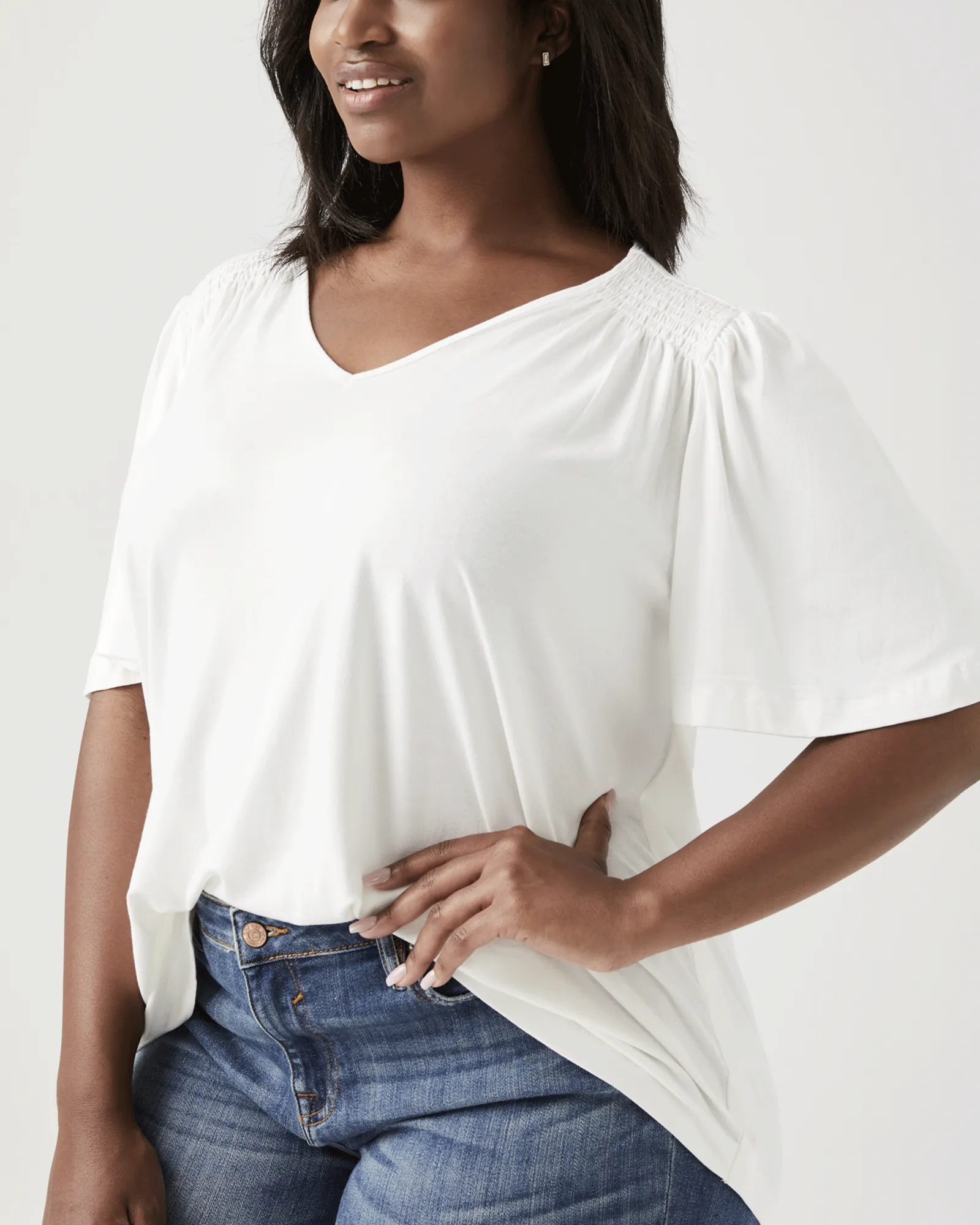 Lydia Smocked Shoulder Top | Ivory