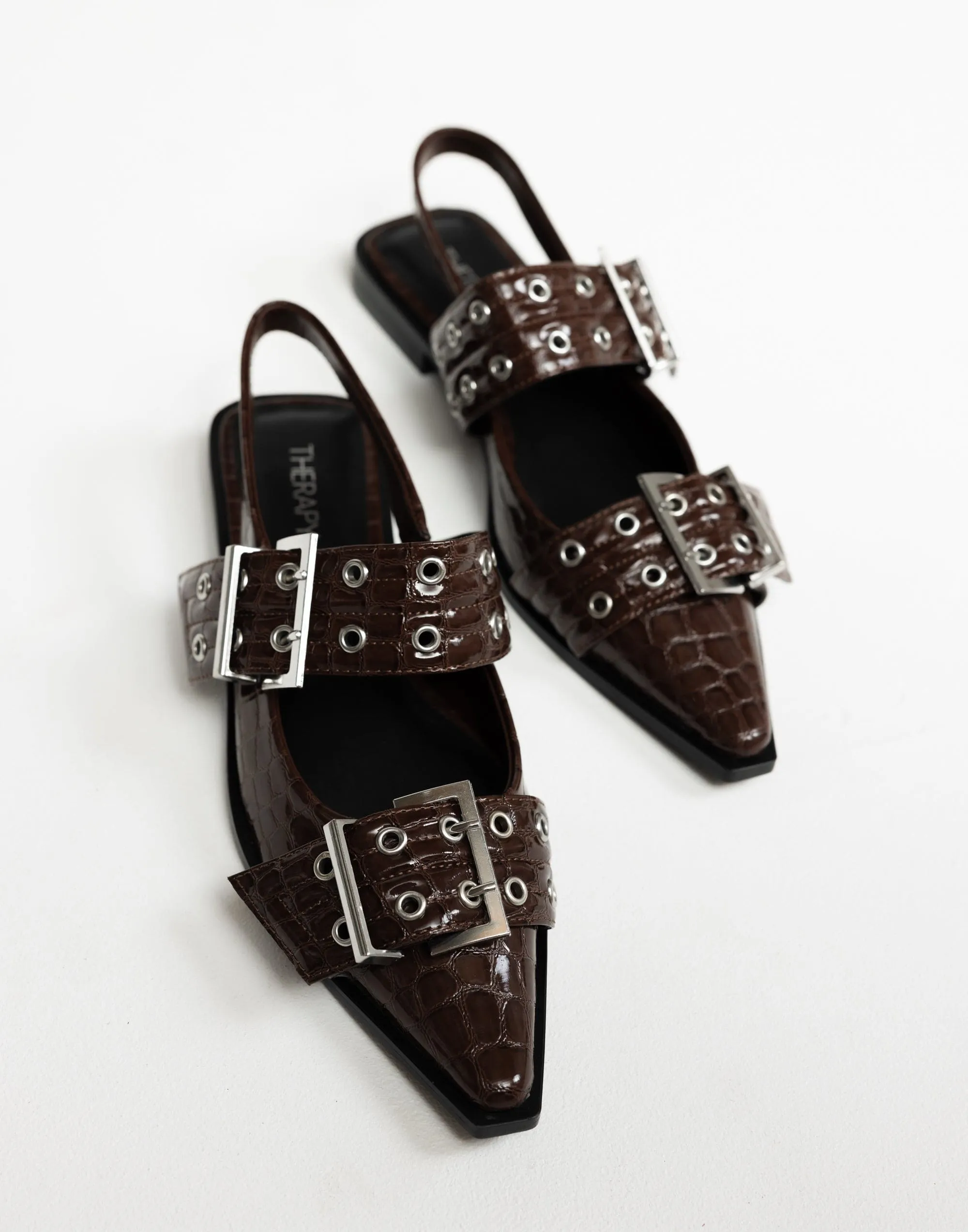 Matilda Flats (Chocolate Patent Croc) - By Therapy