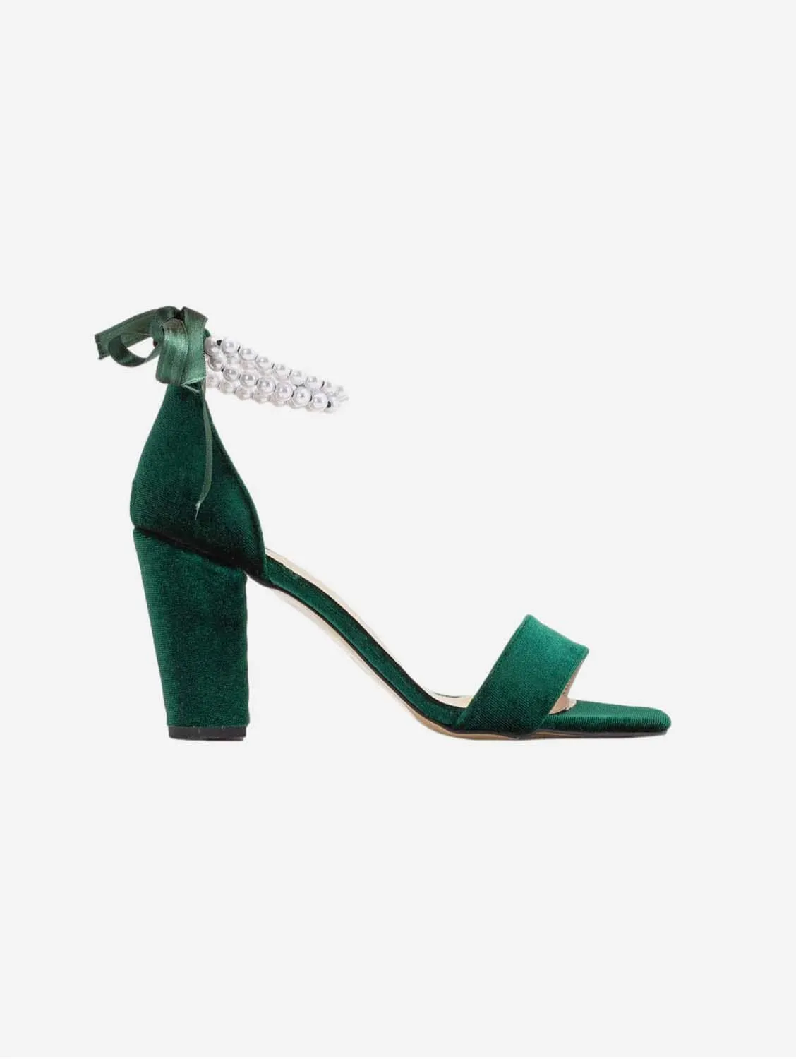 Melissa Vegan Velvet & Pearl Heeled Sandals | Green