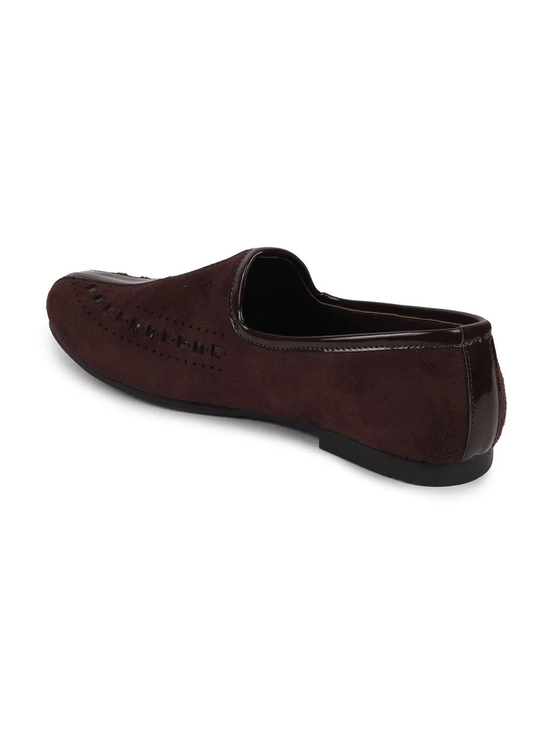 Men Ethnic Brown Designer Party Wear Velvet Loafers