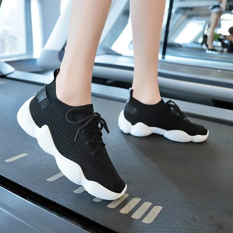 Mesh Sneakers Women Lace Up Stretch Fabric Platform Flat Vulcanized Breathable Fashion Casual Shoes Women