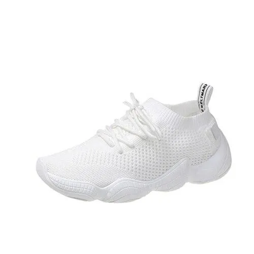 Mesh Sneakers Women Lace Up Stretch Fabric Platform Flat Vulcanized Breathable Fashion Casual Shoes Women