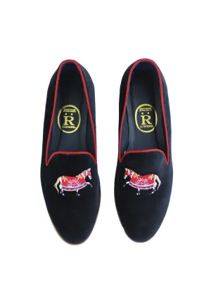 Mimosa Slippers Araminta Horse | Navy and red embroidery