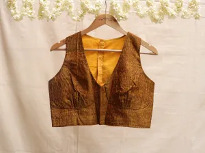 Mocha brown, silk cotton ikkat, Hand embroidery blouse