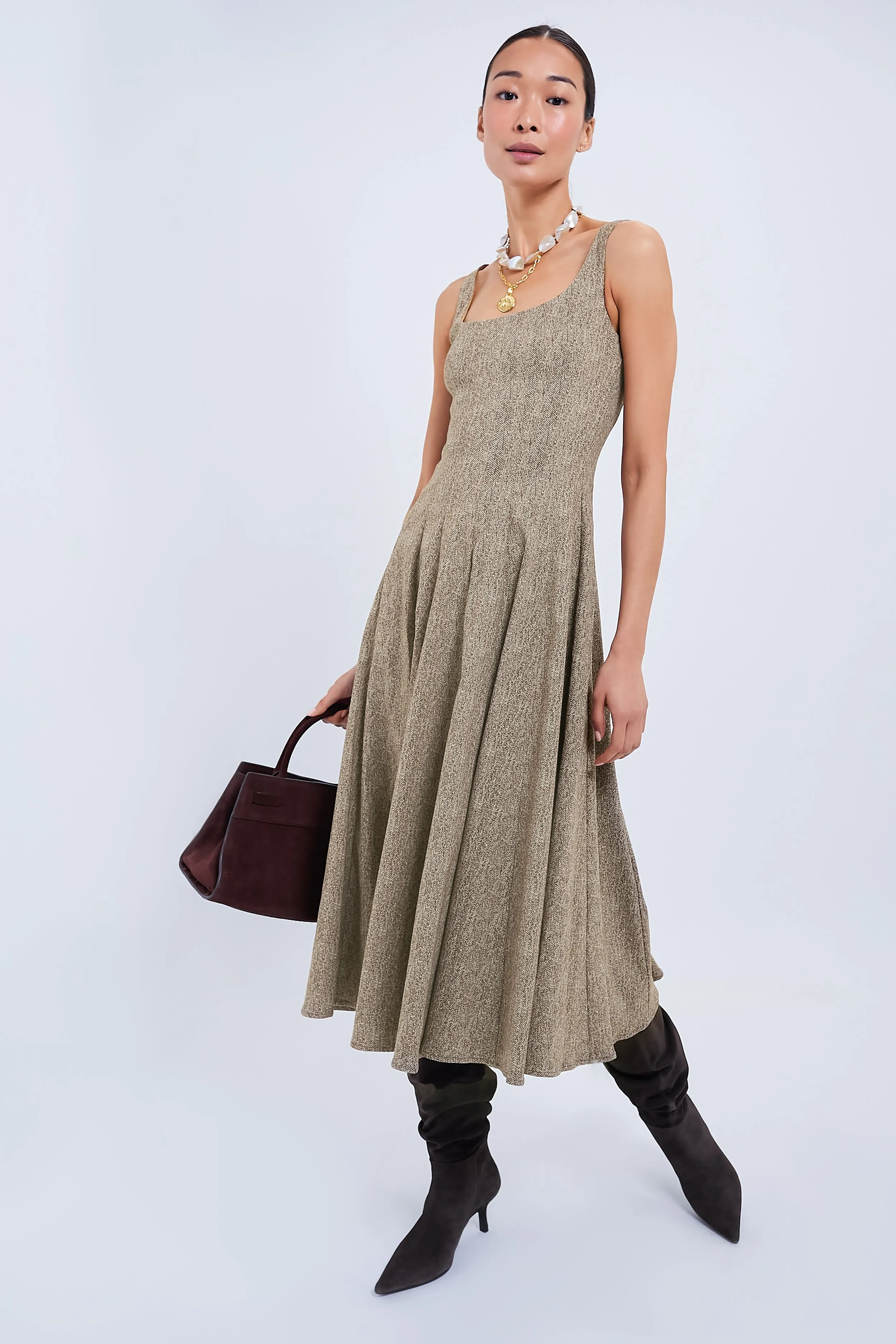 Mocha Herringbone Wells Dress