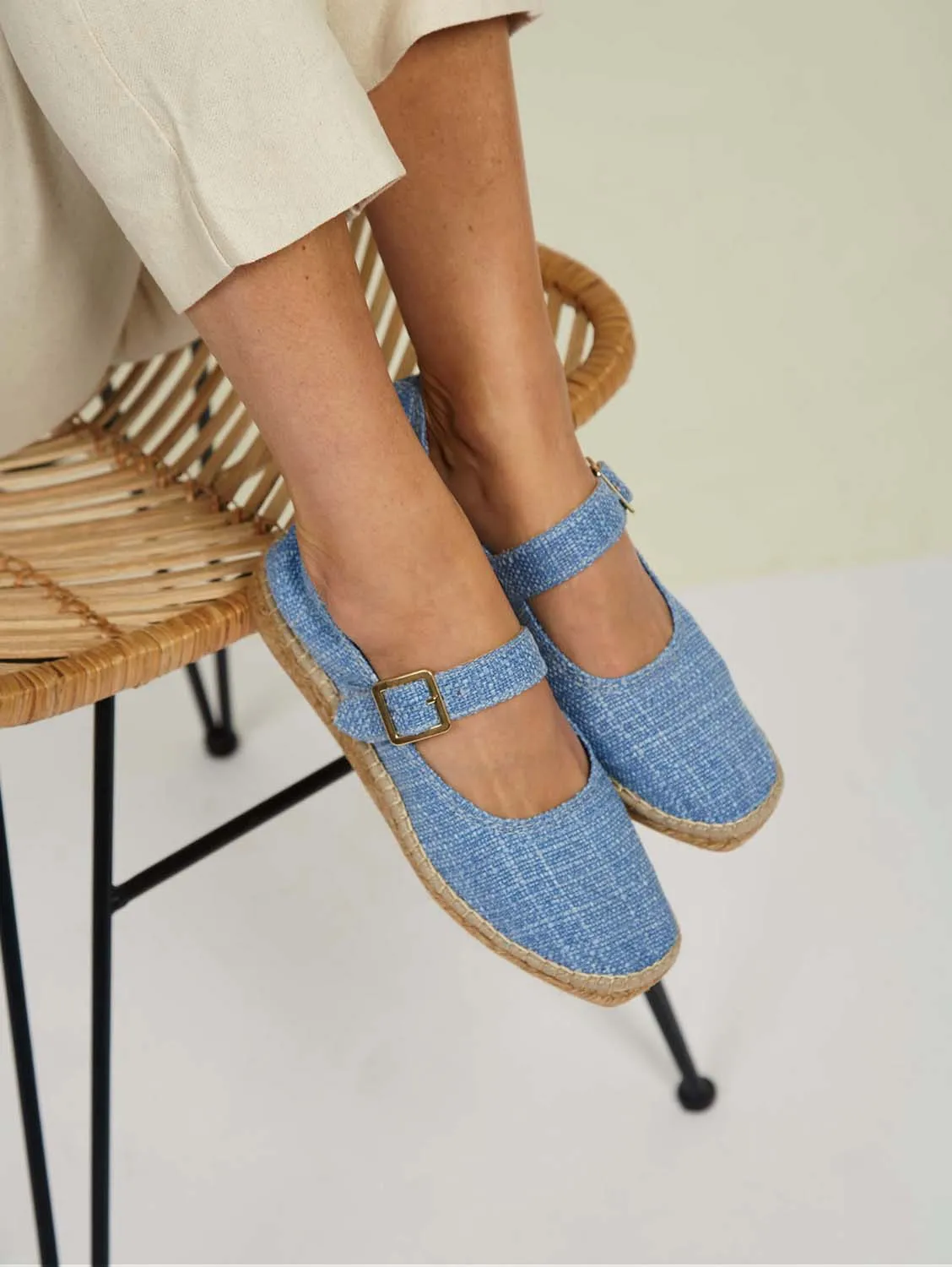 Mojacar Vegan Eco Suede & Jute Flats | Blue