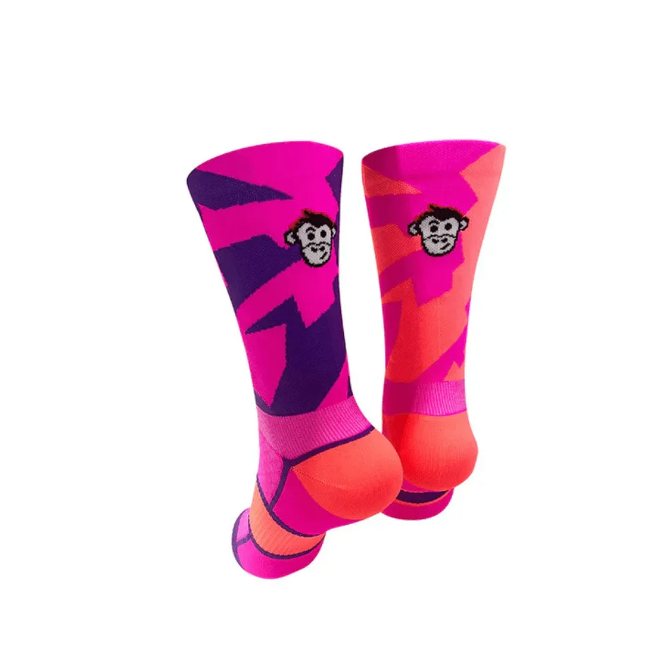 Monkey Sox Podium Bolt Crew Cuff Sports Socks in Pink/Orange