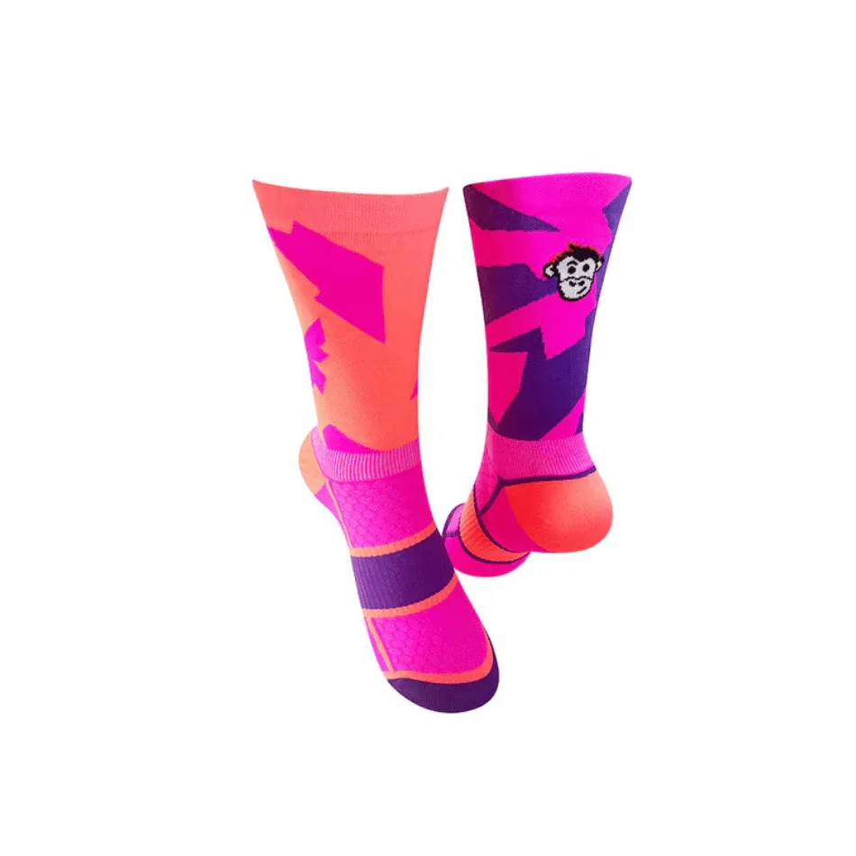 Monkey Sox Podium Bolt Crew Cuff Sports Socks in Pink/Orange