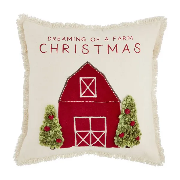 Mudpie Barn or Truck Applique Christmas Throw Pillow