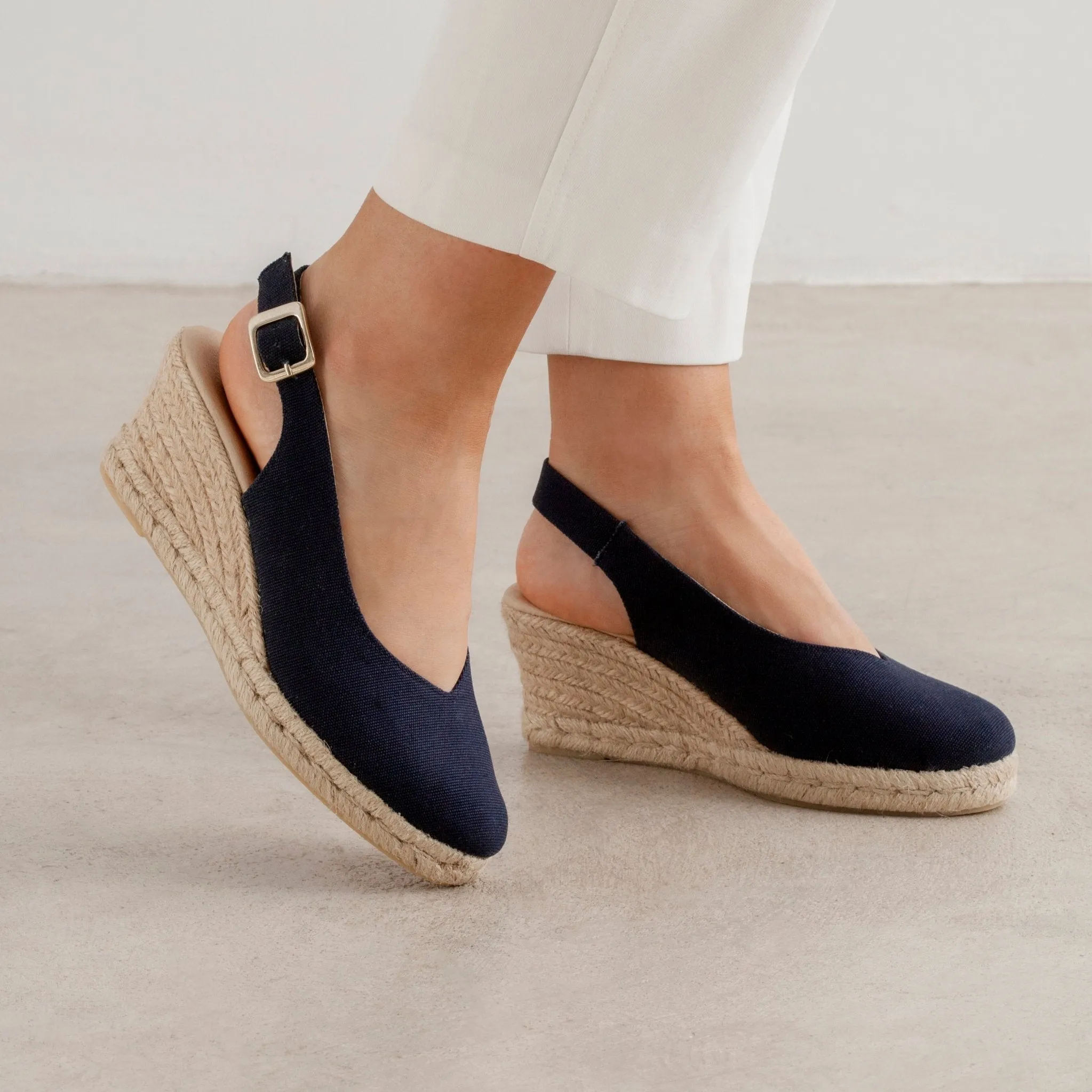 Murcia Organic Canvas Espadrille Wedges - Navy