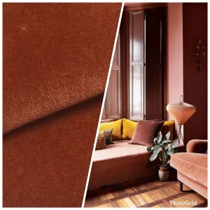 NEW Designer Soft Velvet Upholstery Fabric - Cinnamon Brown- By The Yard