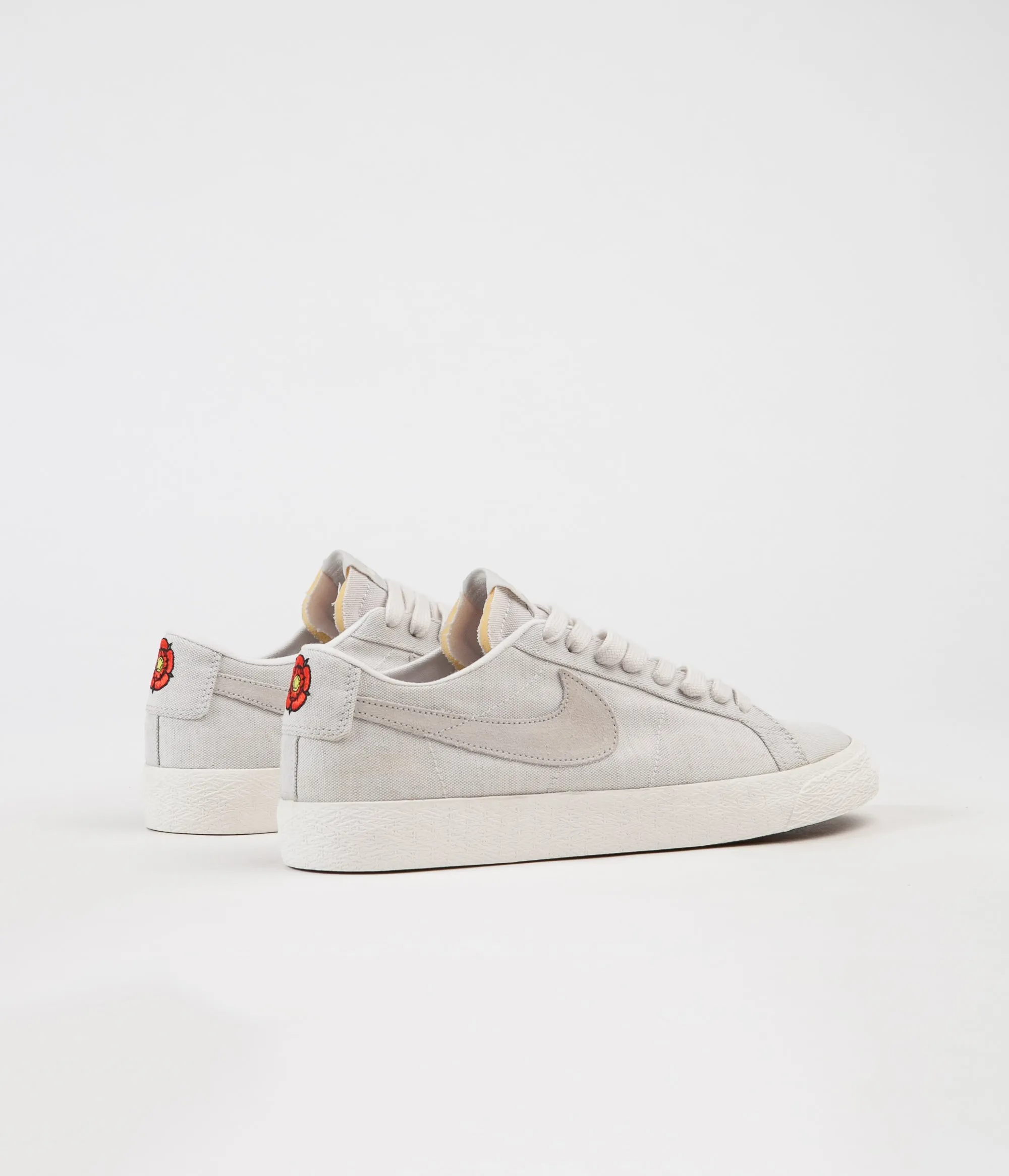 Nike SB Blazer Low Canvas Deconstructed Shoes - Phantom / Light Bone - Habanero Red