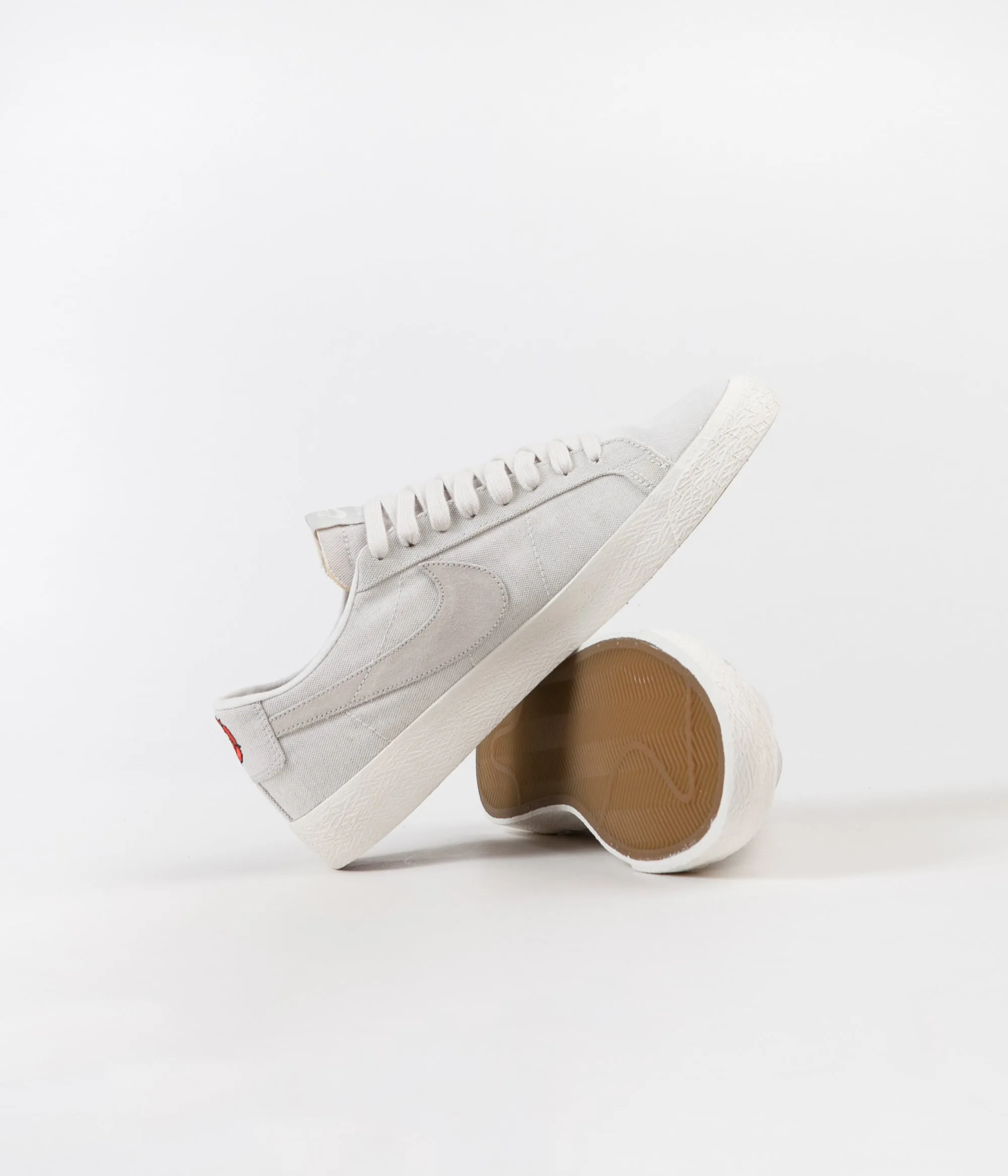 Nike SB Blazer Low Canvas Deconstructed Shoes - Phantom / Light Bone - Habanero Red