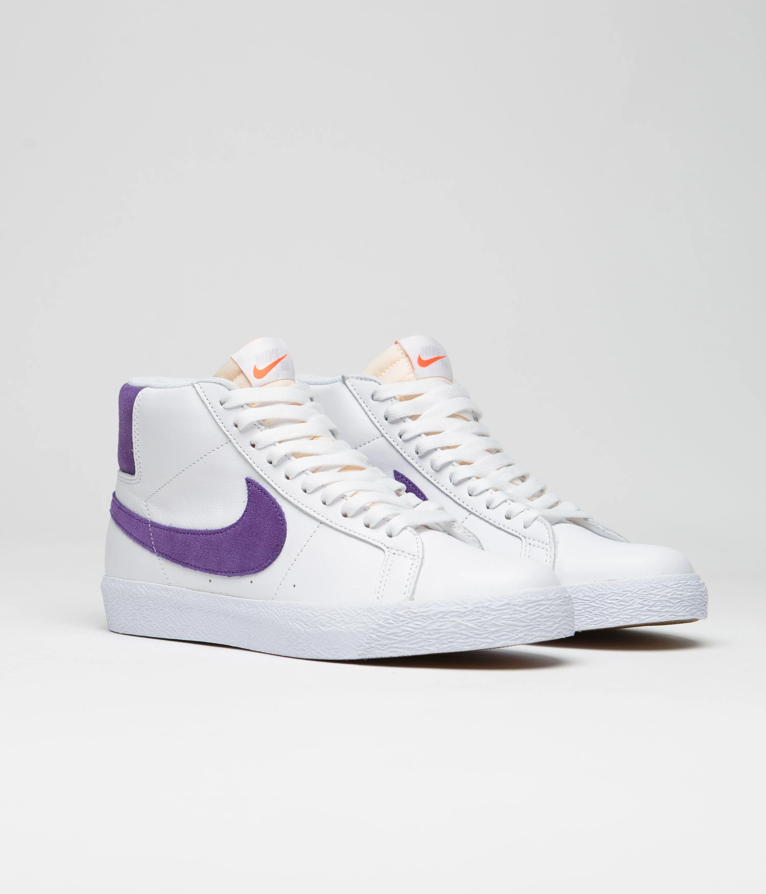 Nike SB Blazer Mid Shoes - White / Court Purple - White - Gum Light Brown