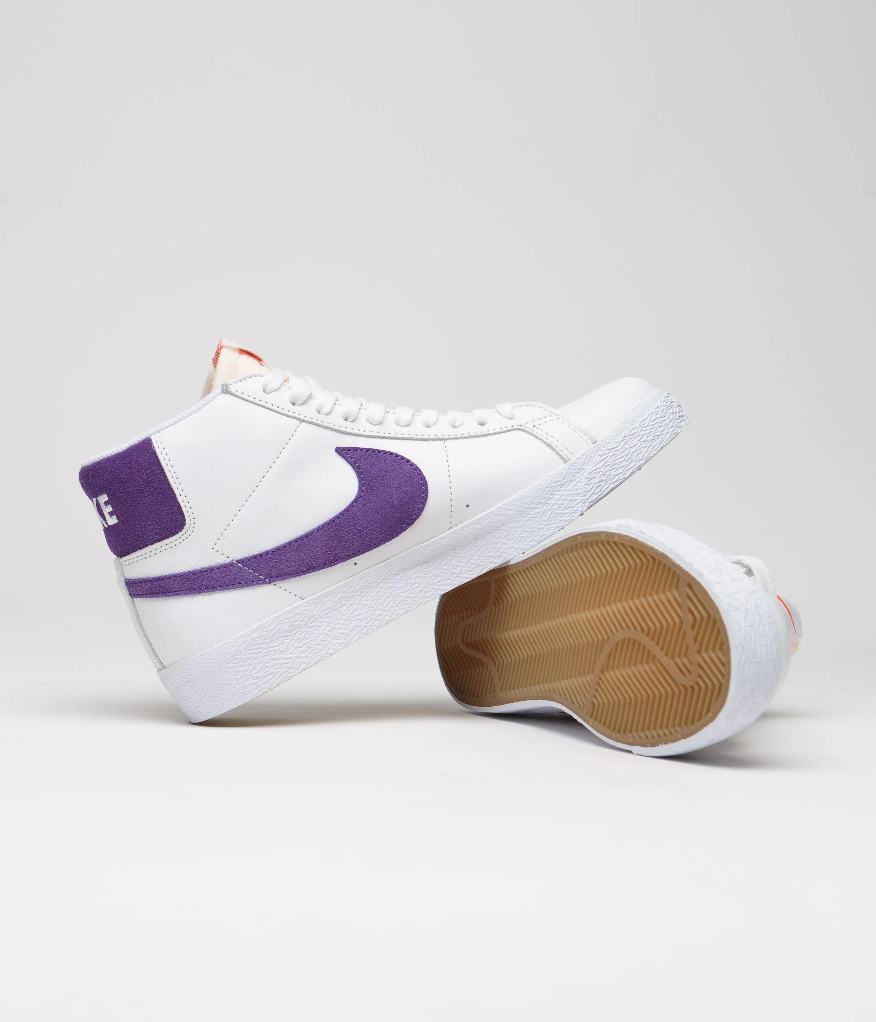 Nike SB Blazer Mid Shoes - White / Court Purple - White - Gum Light Brown