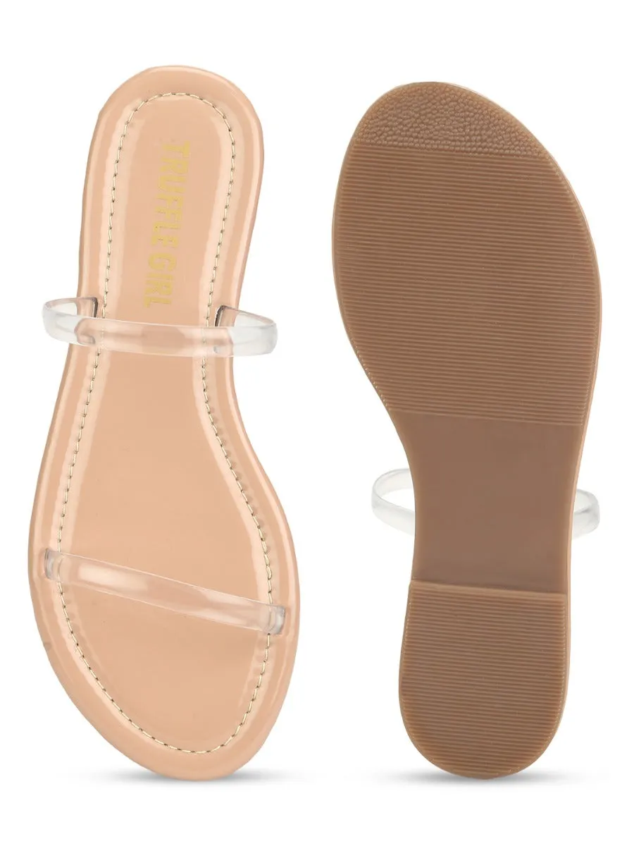 Nude PU Clear Barely There Slip Ons