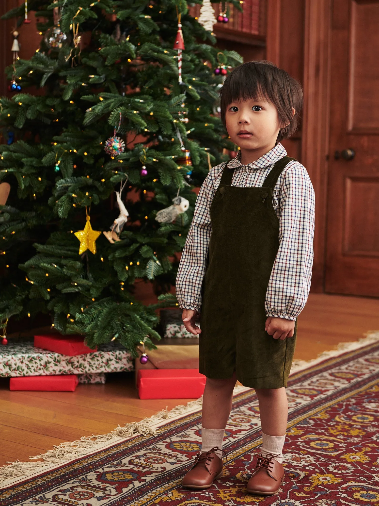 Olive Buganvilla Velvet Baby Dungarees