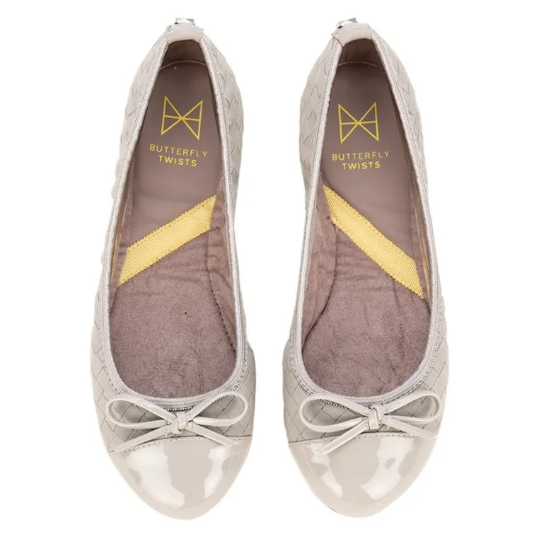 OLIVIA Ballet Flat Shoes - Grey Suede W/ Emboss