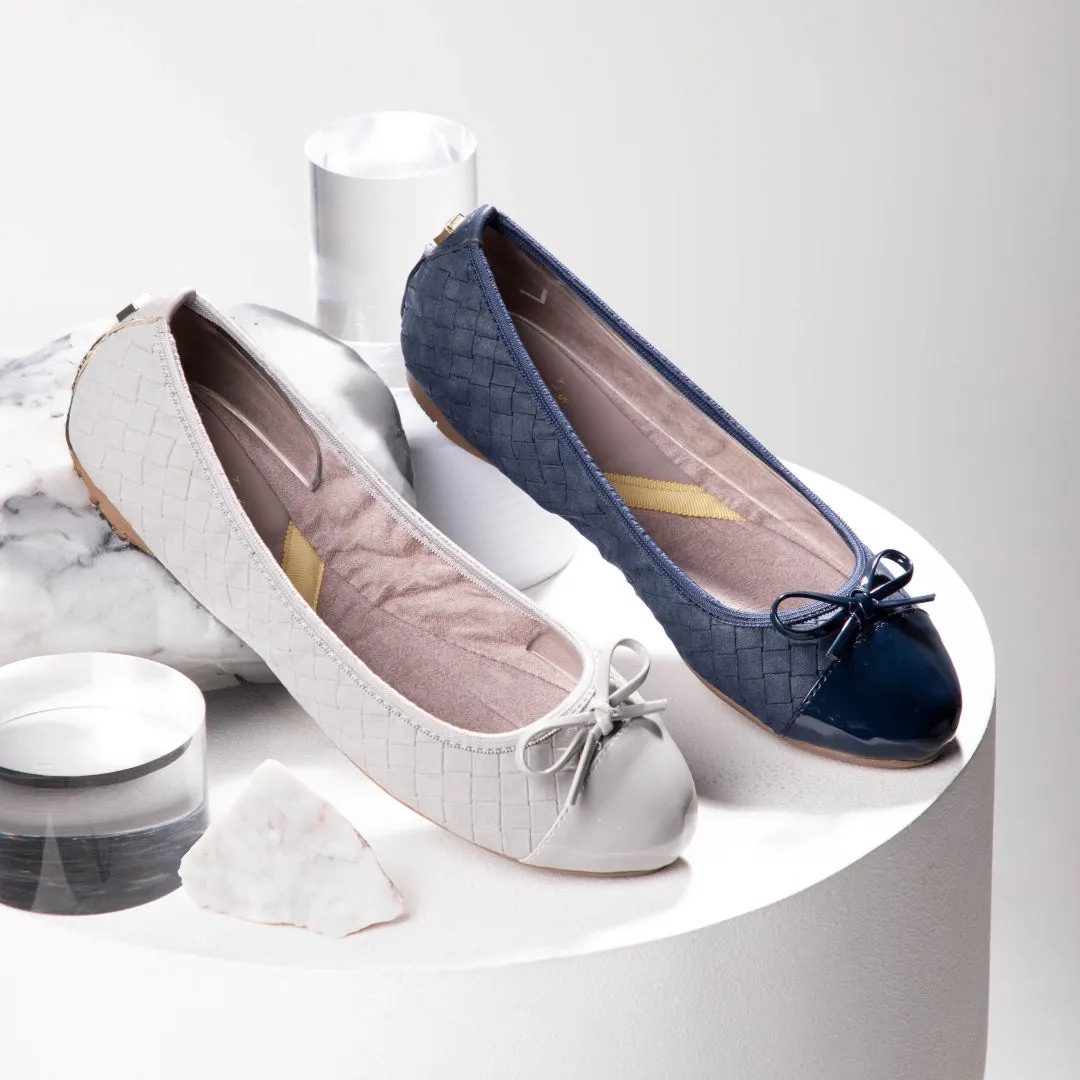 OLIVIA Ballet Flat Shoes - Grey Suede W/ Emboss