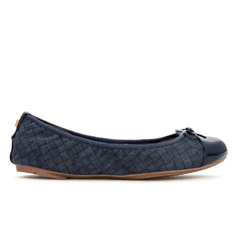 OLIVIA Ballet Flat Shoes - Navy Burnished Suede W/ Emboss