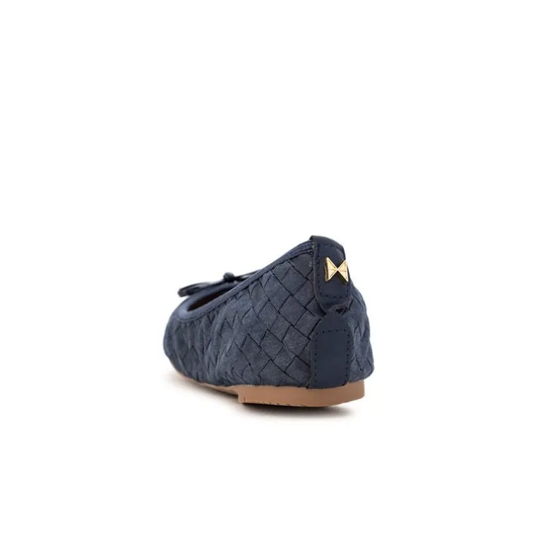 OLIVIA Ballet Flat Shoes - Navy Burnished Suede W/ Emboss