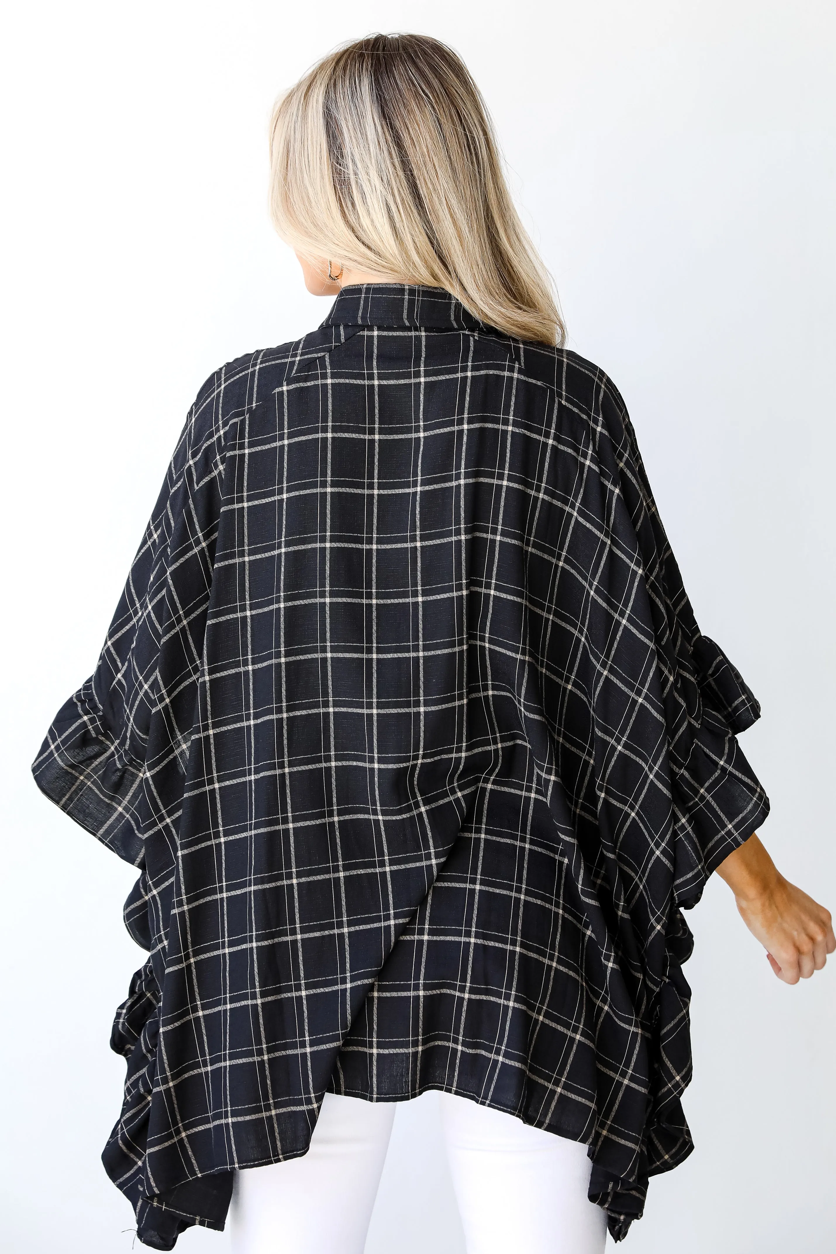 Only Exception Plaid Oversized Ruffle Blouse