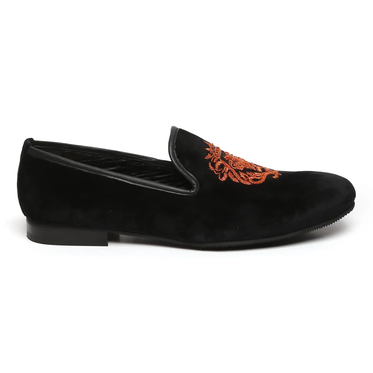 Orange Lion Zardosi Black Velvet Slip-On by Brune & Bareskin