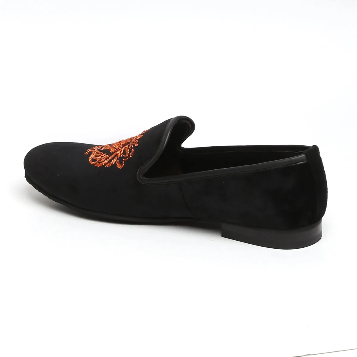 Orange Lion Zardosi Black Velvet Slip-On by Brune & Bareskin