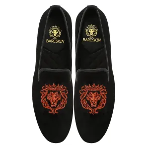 Orange Lion Zardosi Black Velvet Slip-On by Brune & Bareskin