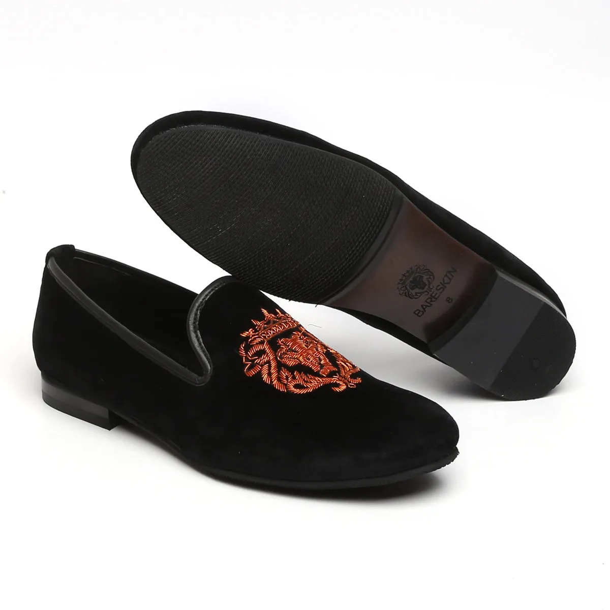 Orange Lion Zardosi Black Velvet Slip-On by Brune & Bareskin