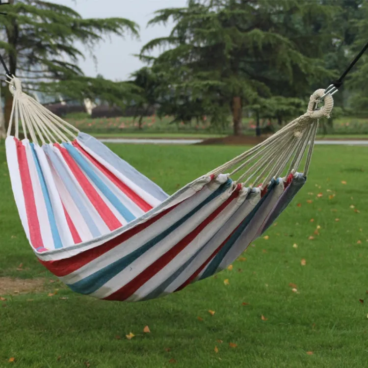 Outdoor Double Thickened Canvas Hammock Indoor Swing, Size:200x100cm(Red White Stripe)