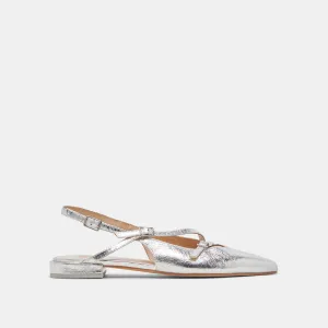 PAMLA FLATS SILVER CRINKLE PATENT