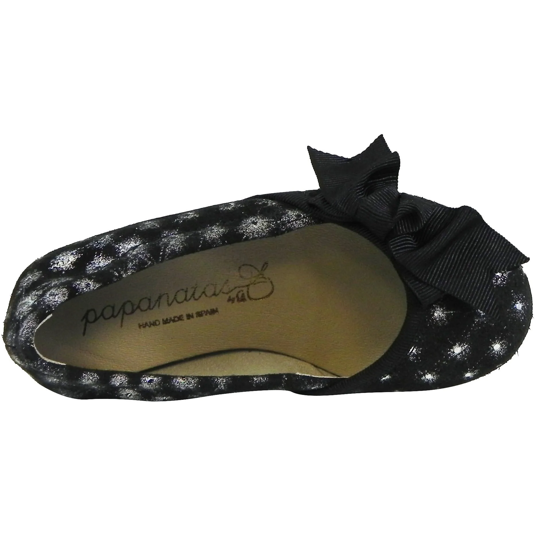 Papanatas by Eli Black Sparkle Suede with Bow Slip On Ballet Flats