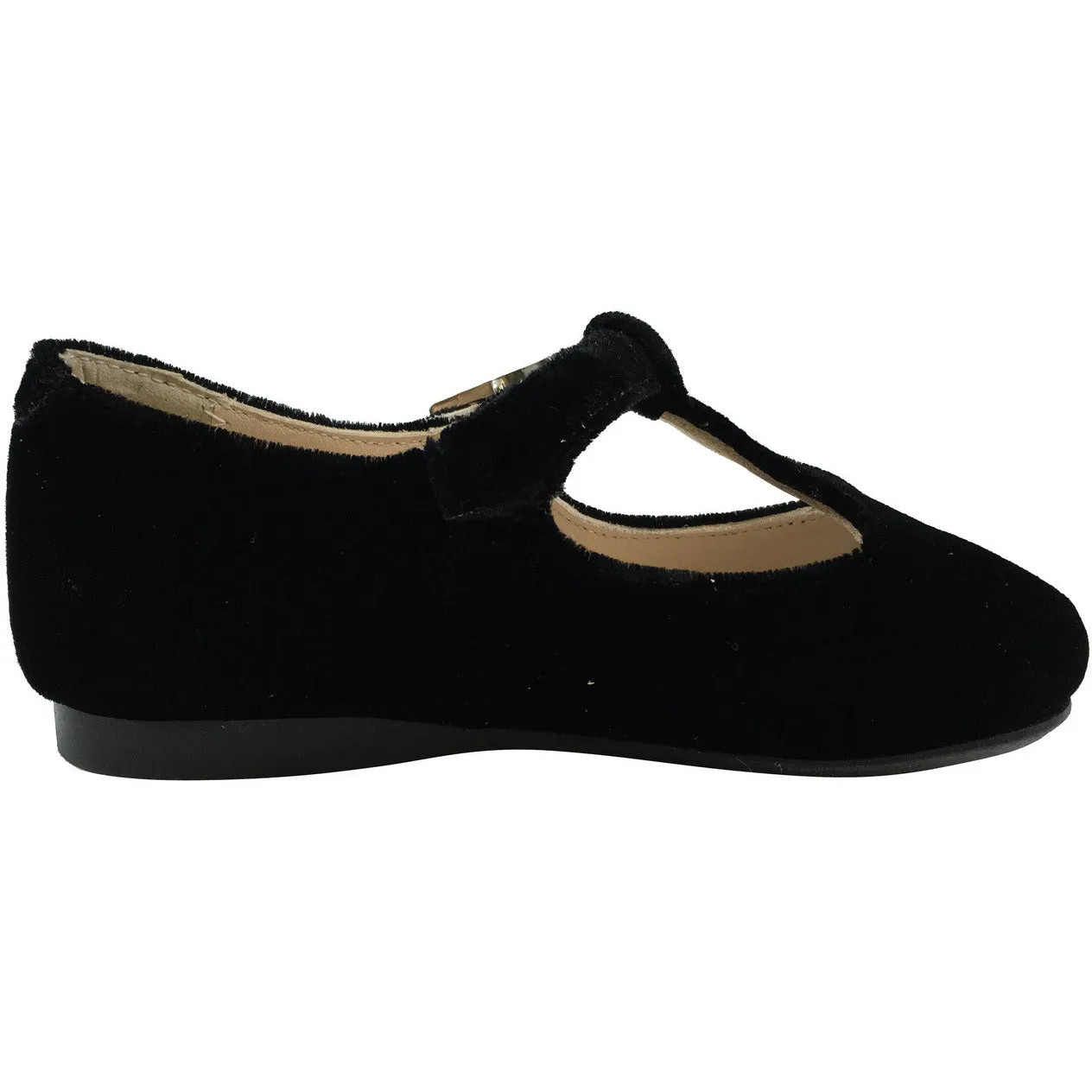 Papanatas by Eli Girl's 6427 Velvet Black T-Strap Buckle Mary Jane Flats