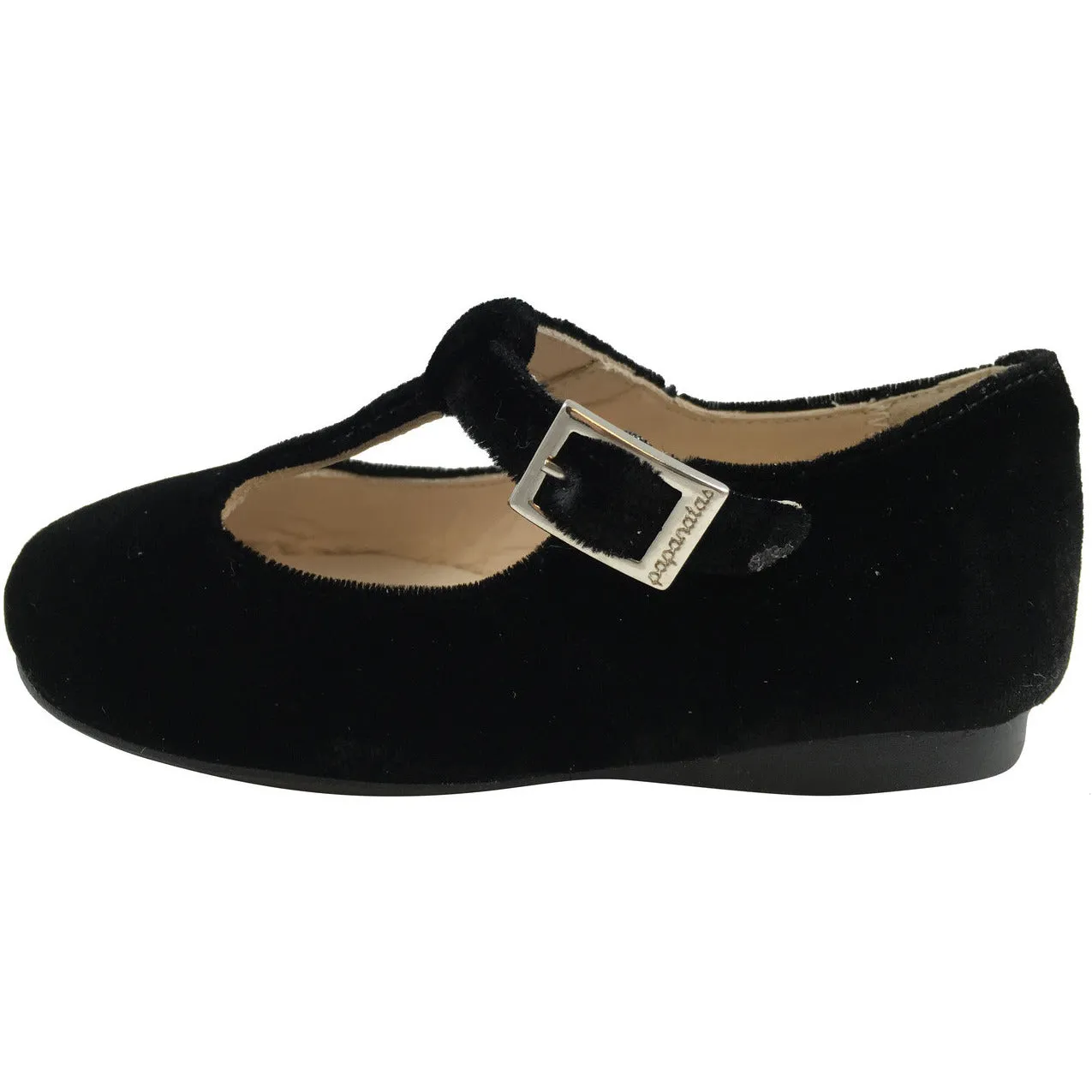 Papanatas by Eli Girl's 6427 Velvet Black T-Strap Buckle Mary Jane Flats