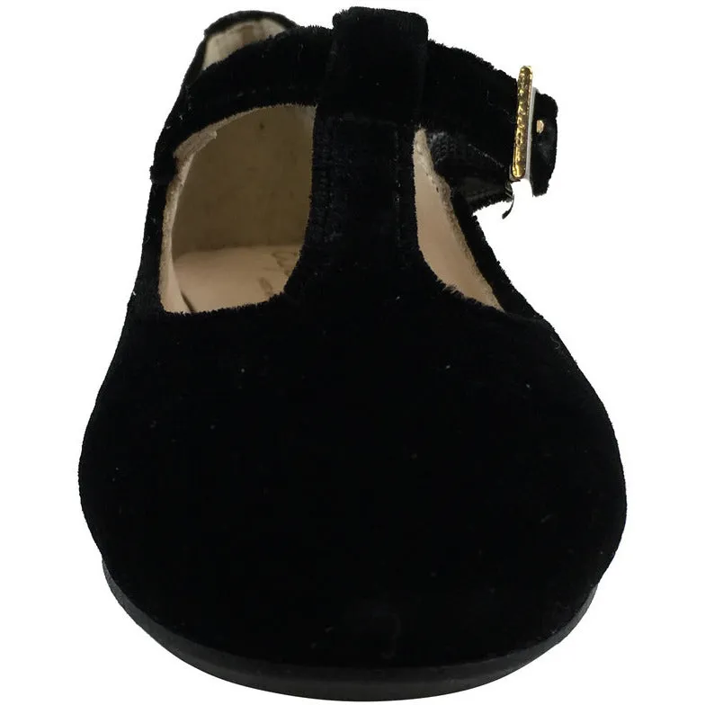 Papanatas by Eli Girl's 6427 Velvet Black T-Strap Buckle Mary Jane Flats