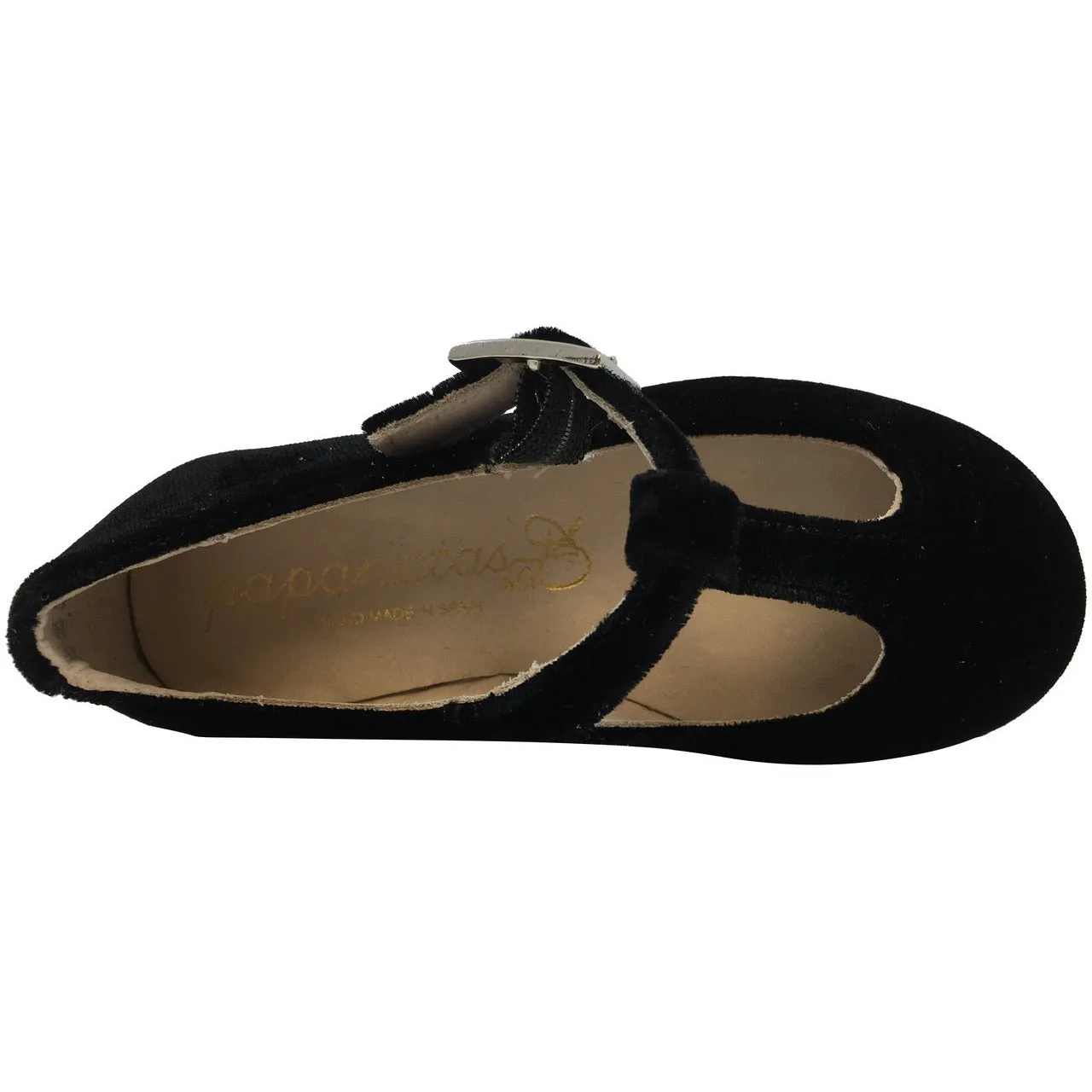 Papanatas by Eli Girl's 6427 Velvet Black T-Strap Buckle Mary Jane Flats