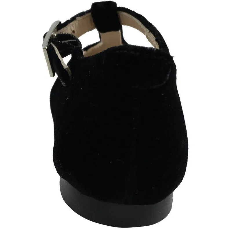 Papanatas by Eli Girl's 6427 Velvet Black T-Strap Buckle Mary Jane Flats