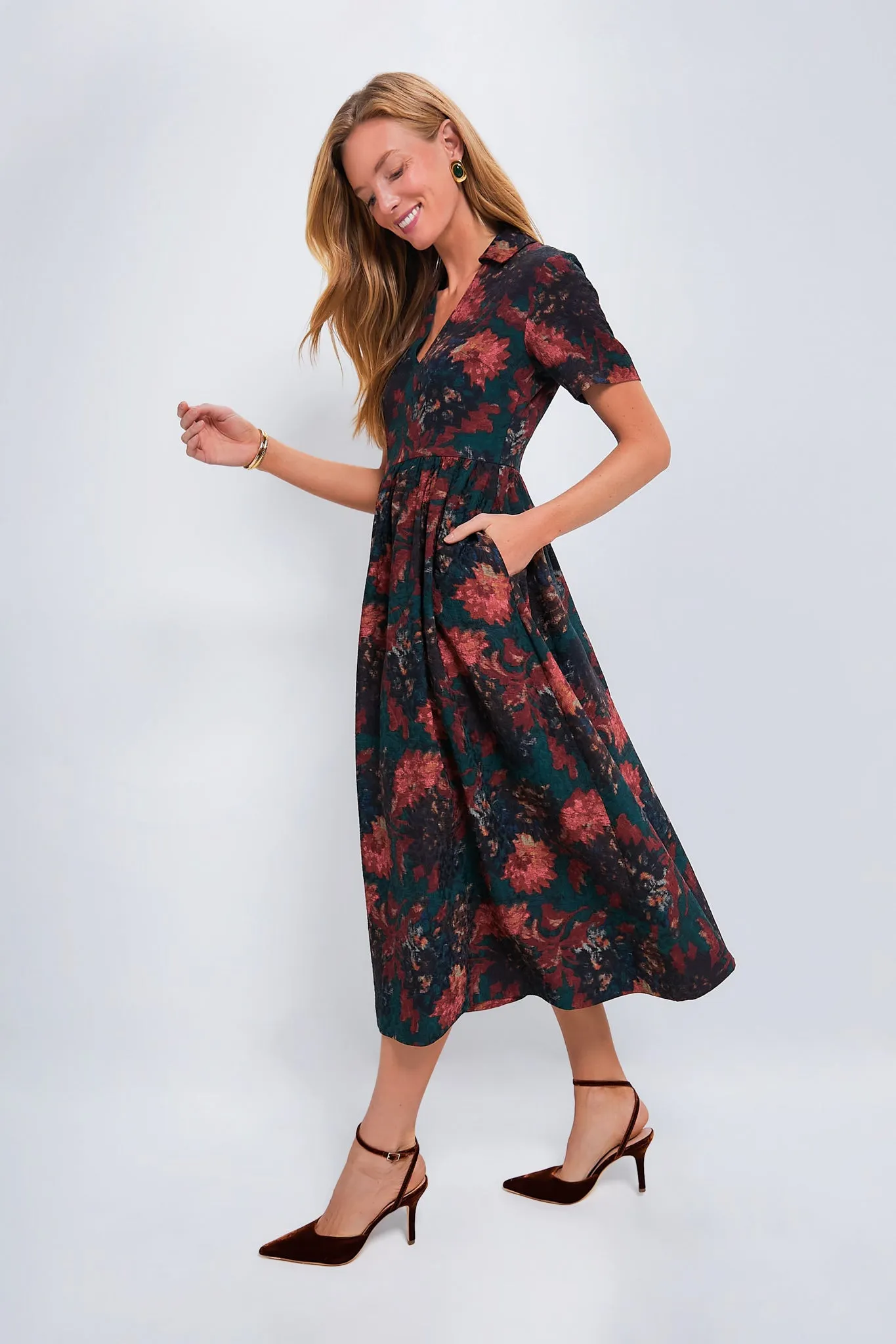 Persimmon Floral Jacquard Adelaide Dress