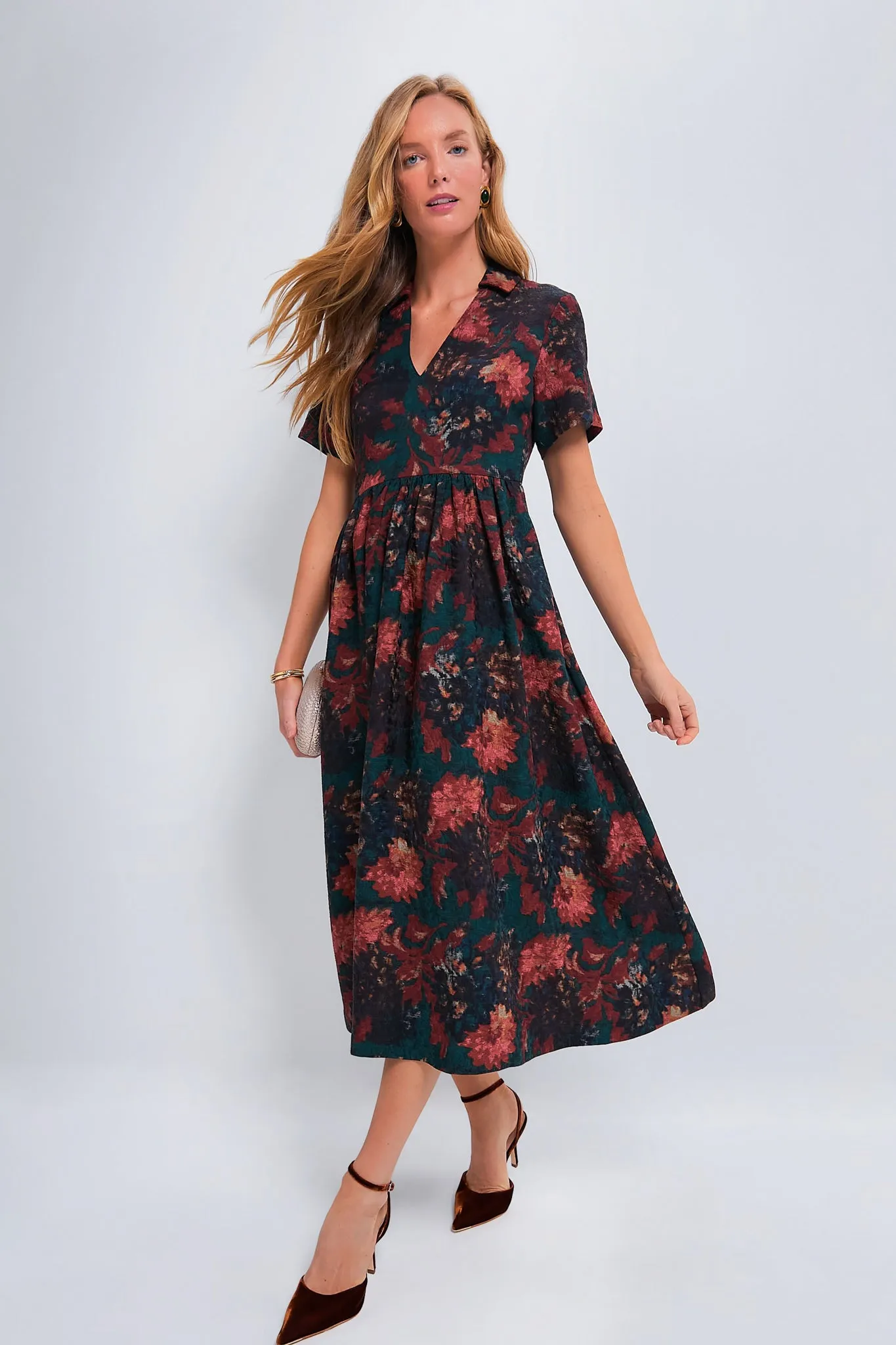 Persimmon Floral Jacquard Adelaide Dress